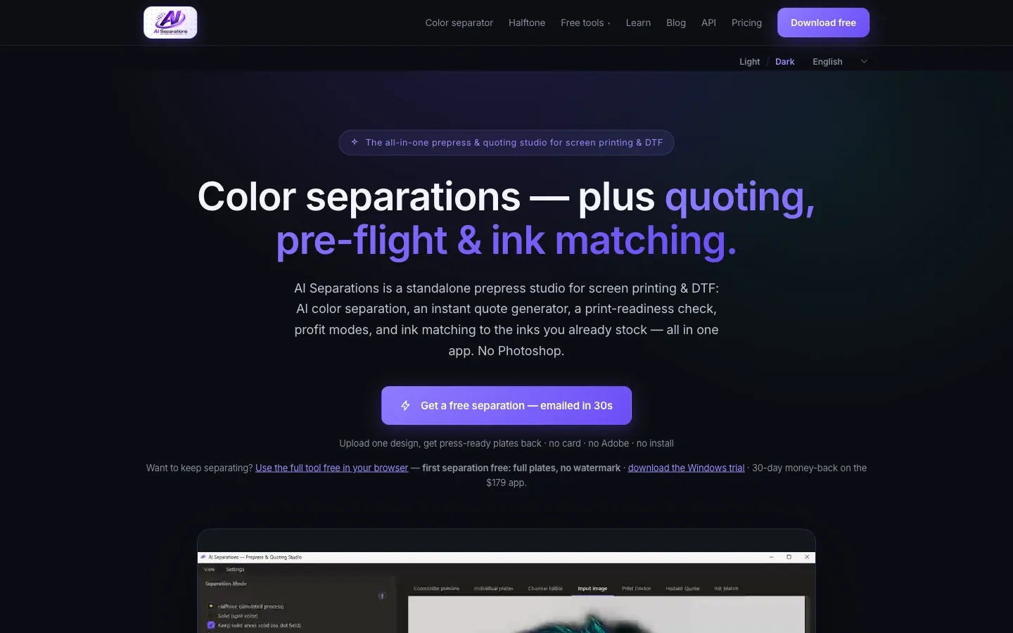 Screenshot of the top of AI Separations' page at aiseparations.com