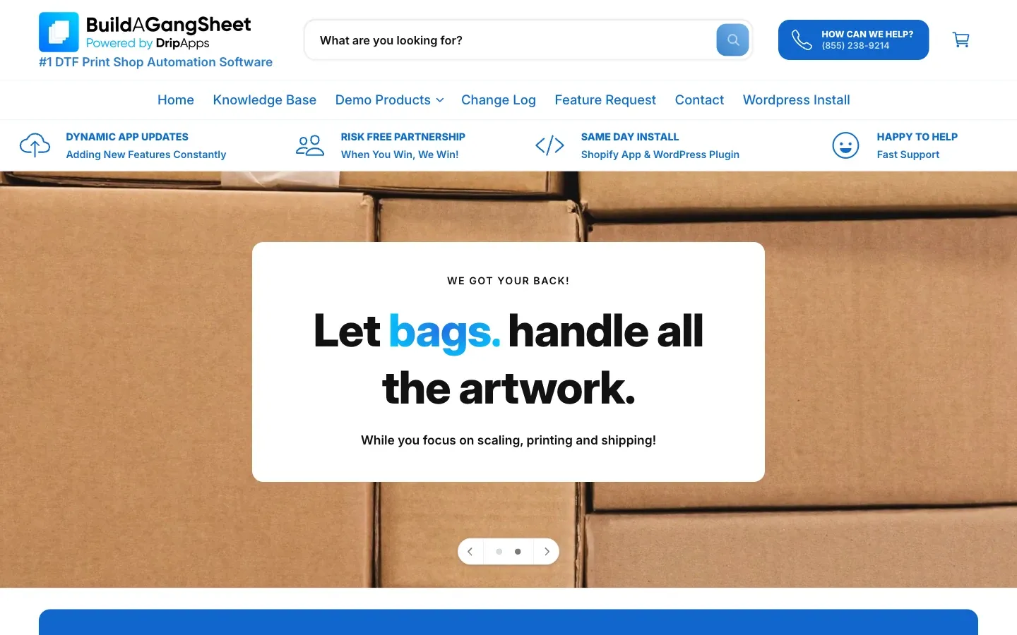 Screenshot of the top of Build a Gang Sheet's page at buildagangsheet.io