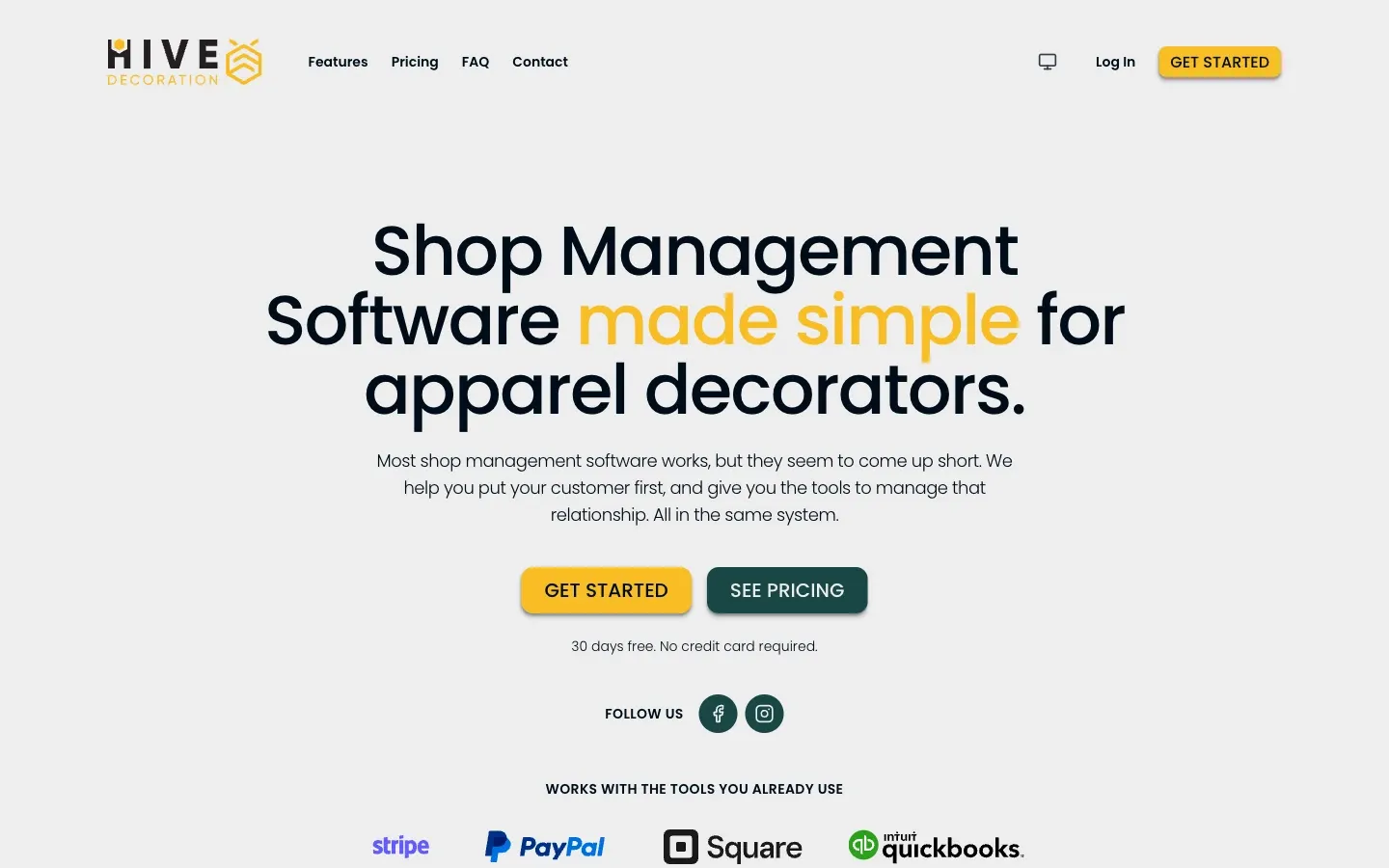 Screenshot of the top of Hive Decoration's page at hivedecoration.io