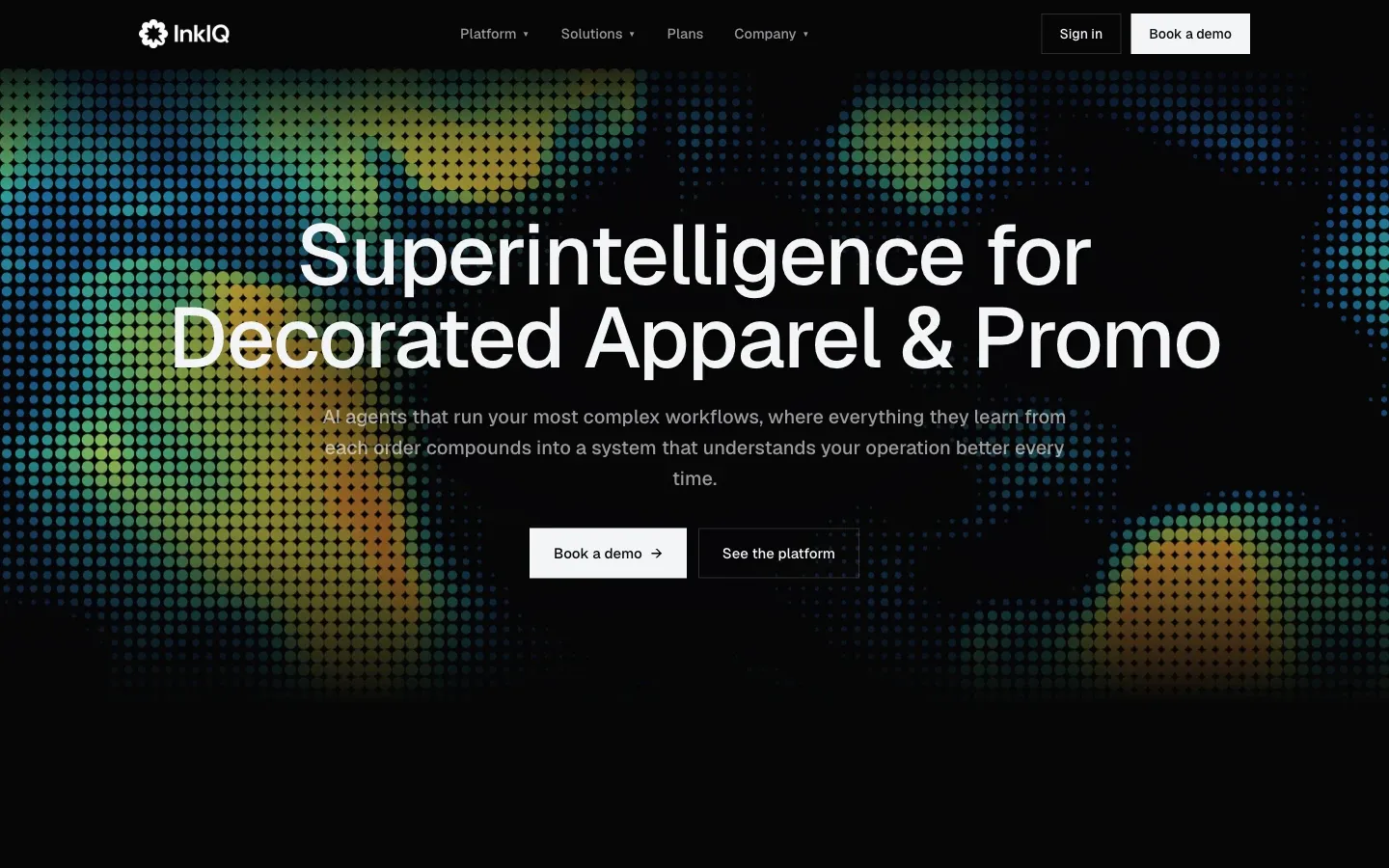 Screenshot of the top of InkIQ's page at inkiq.io