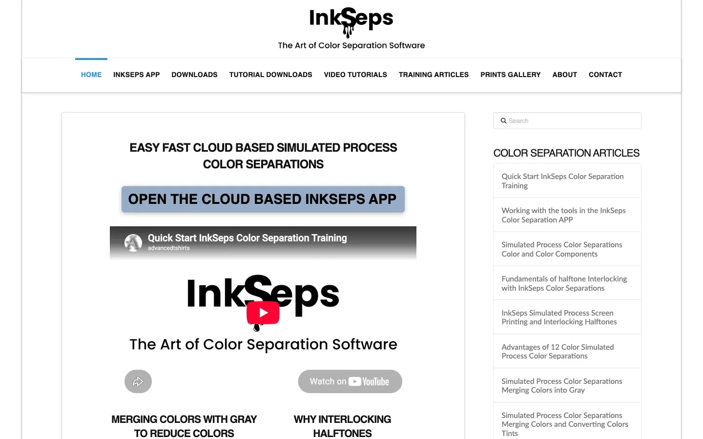 Screenshot of the top of InkSeps' page at inkseps.com