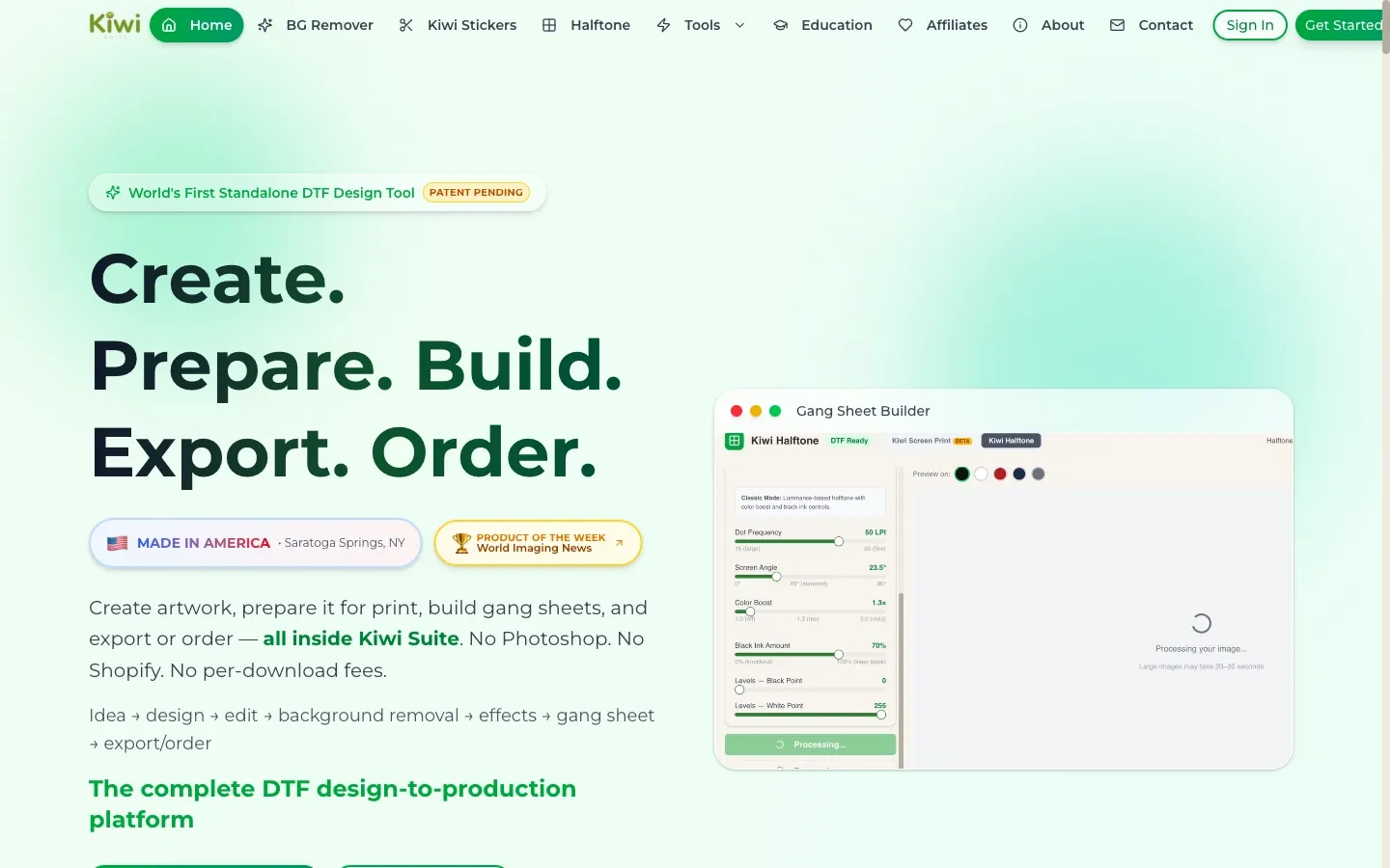 Screenshot of the top of Kiwi Suite's page at thekiwisuite.com