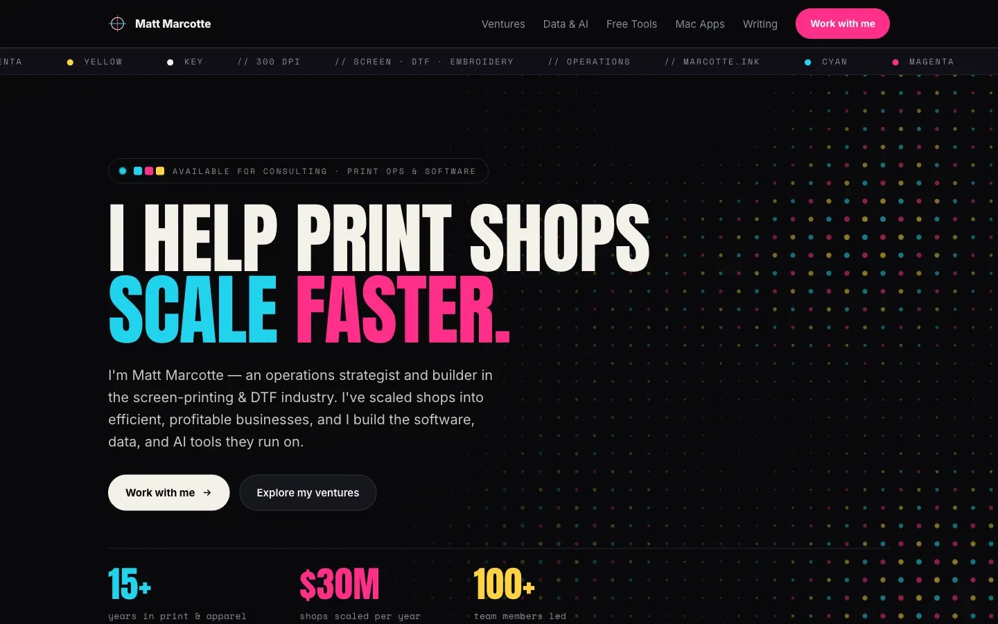 Screenshot of the top of Marcotte free tools' page at marcotte.ink