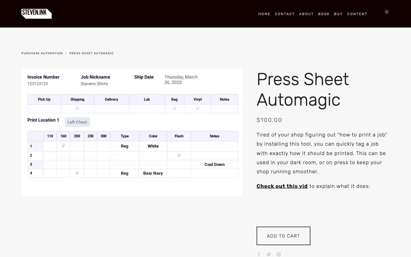 Screenshot of the top of Press Sheet Automagic's page at steven.ink
