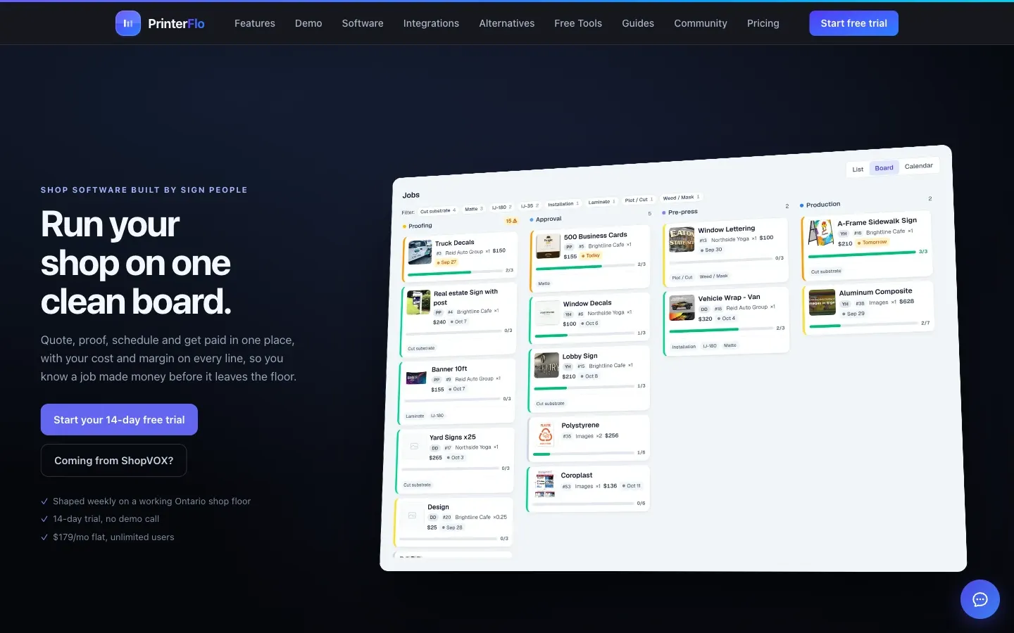 Screenshot of the top of PrinterFlo's page at printerflo.com