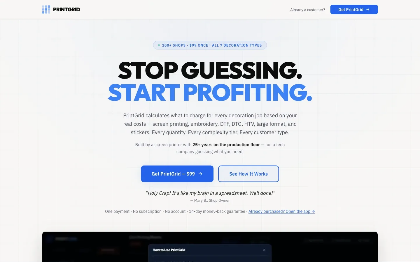 Screenshot of the top of PrintGrid's page at printgrid.ink