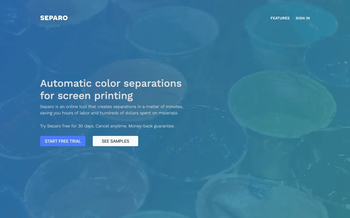 Screenshot of the top of Separo's page at separo.io
