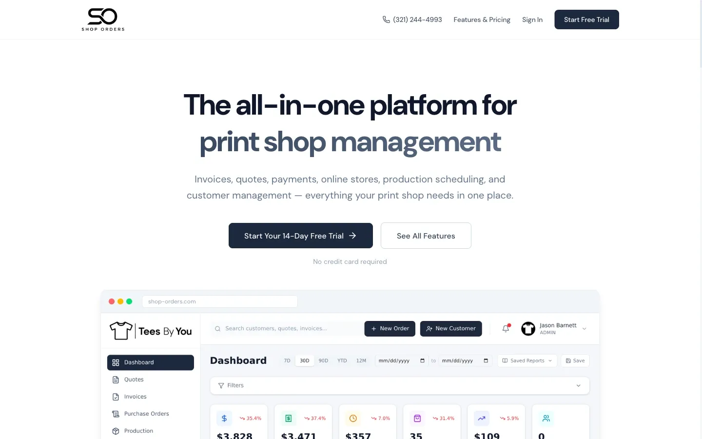 Screenshot of the top of Shop Orders' page at shop-orders.com