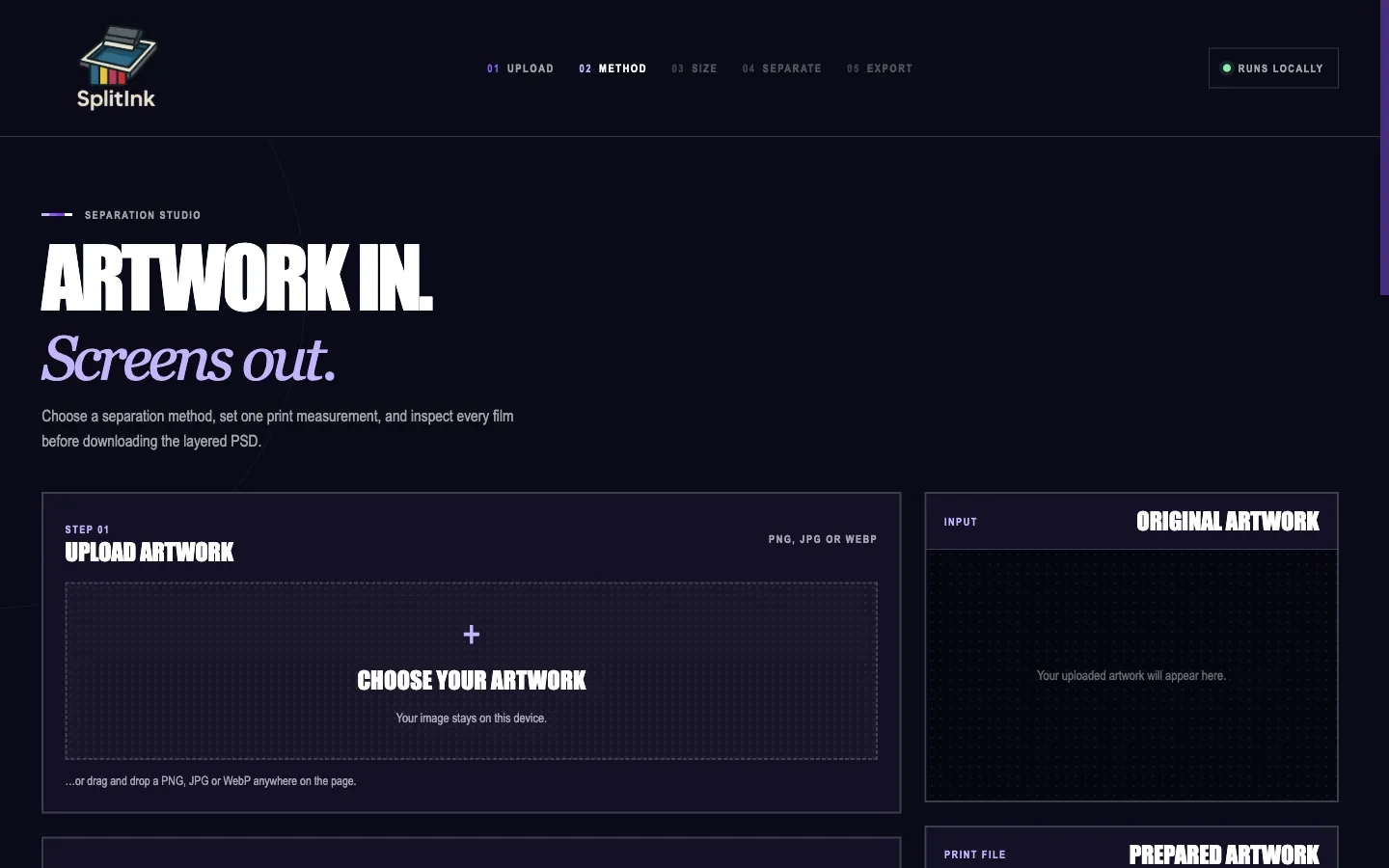 Screenshot of the top of SplitInk's page at splitink.com
