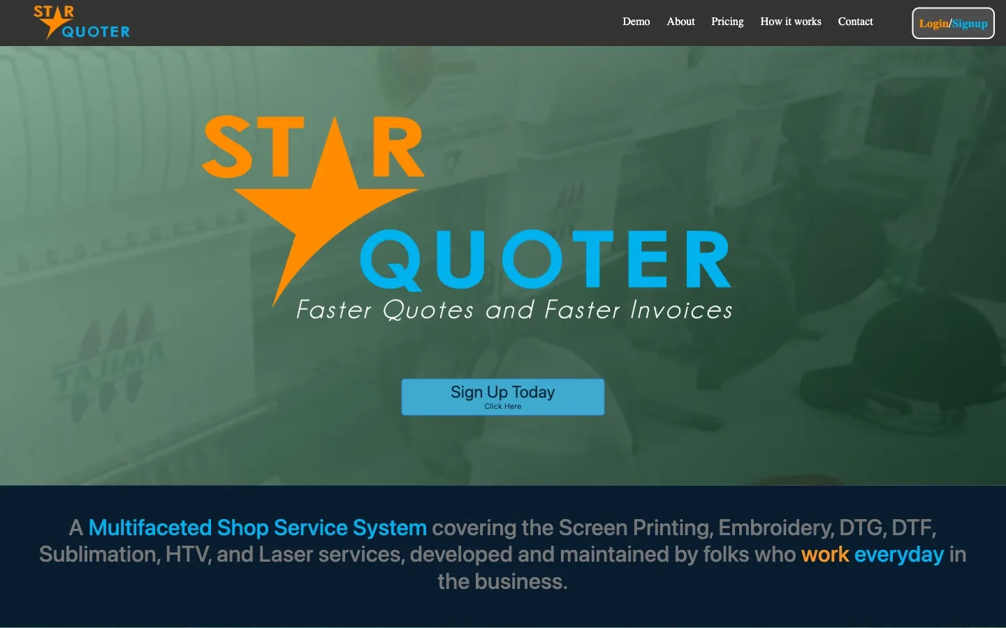 Screenshot of the top of StarQuoter's page at starquoter.com